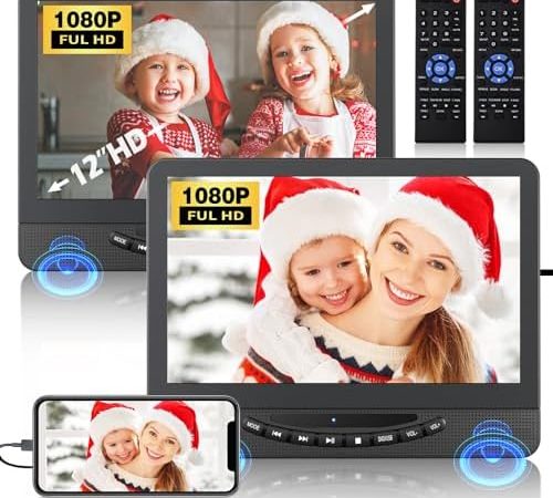 12" Dual Portable DVD Player for Car with 1080P HDMI Input, FELEMAN Rechargable Car DVD Player Dual...