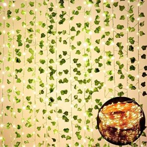 12 Pack Fake Vines for Room Decor with 100 LED String Light Artificial Ivy Garland Hanging Plants...