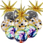 12 Pcs Disco Ball Balloons, Huge Gold Explosion Star Aluminum Foil Balloons for Birthday,...
