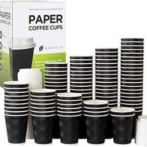 12 oz [100 Set] Togo Disposable Black Paper Coffee Cups with Lids | Hot Beverages | Expresso | Tea |...