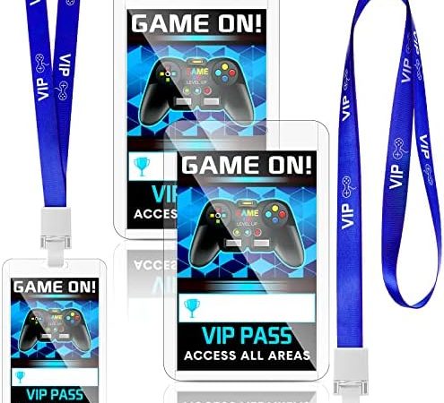16 Pieces Blue Video Game VIP Pass Holder Tickets Set Video Game Party Favors Game Ticket Holder...