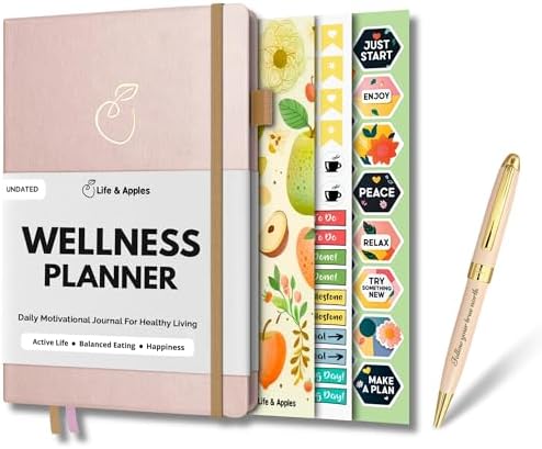 Life & Apples Wellness Planner and Pen Set - For Tracking Weight Loss Diet, Fitness, Self-Care -...