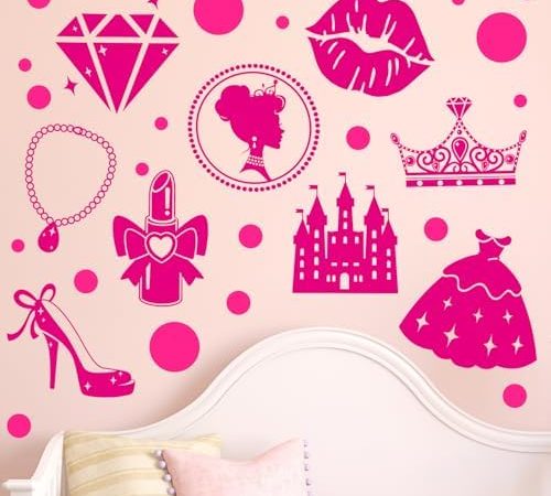 19 Sheets Pink Doll Wall Decals for Girls Bedroom, Pink Princess Polka Dot Wall Stickers Pink Girls...