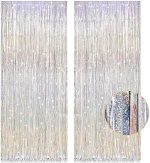 2 Pack 3.2ft x 8.2ft Silver Metallic Tinsel Foil Fringe Curtains, Door Streamer Photo Booth Backdrop...
