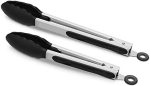 2 Pack Black Kitchen Tongs, Premium Silicone BPA Free Non-Stick Stainless Steel BBQ Cooking Grilling...