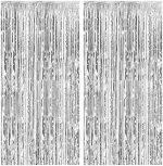 2 Pack Foil Curtain Backdrop Silver Metallic Tinsel Foil Fringe Curtains Photo Booth Props for...