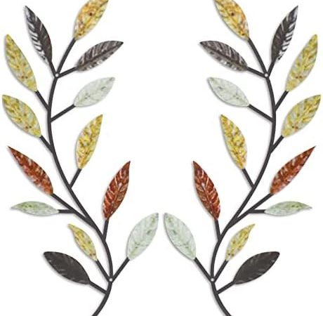 2 Pieces Metal Tree Leaf Wall Decor Vine Olive Branch Leaf Wall Art Wrought Iron Scroll Above The...