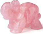 2" Rose Quartz Elephant Decor Healing Crystal Cute Polished Natural Stone Hand-Carved Big Pink...