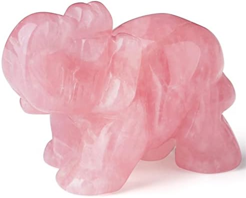 2" Rose Quartz Elephant Decor Healing Crystal Cute Polished Natural Stone Hand-Carved Big Pink...