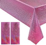 2 pcs Pink Holographic Laser Tablecloths Hot Pink Shiny Table Covers 40" x 108" Foil Disposable...