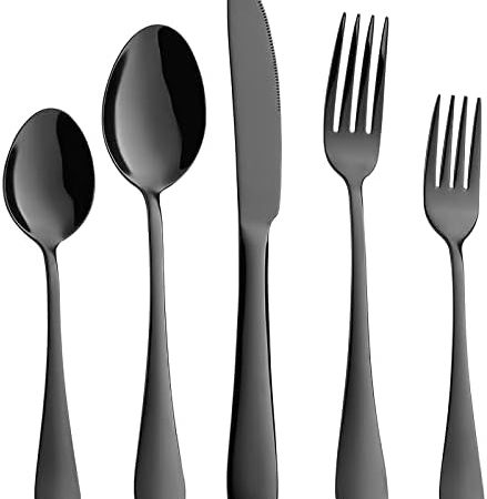 20-Piece Black Silverware Set, Devico Stainless Steel Flatware Cutlery Set, Metal Eating Utensils...