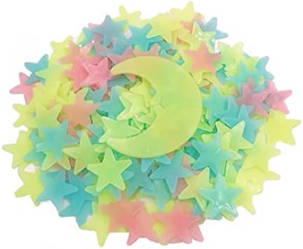 200 Pcs Colorful Glow in The Dark Luminous Stars and Moon Fluorescent Noctilucent Plastic Wall...