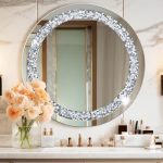28 Inch Crushed Diamond Round Glass Wall Mirror, Bathroom Mirror, Wall Decoration Hanging Mirror,...