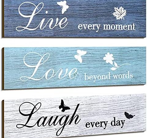 3 Pieces Rustic Wood Sign Wall Decor Live Love and Laugh Quote Sign Farmhouse Wall Mount Decoration...
