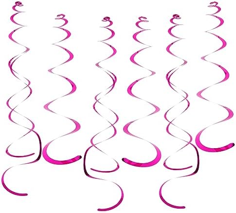 30 PCS Party Swirl Decorations Hot Pink Shinny Foil Hanging Swirl Decorations with Double-Swirls and...