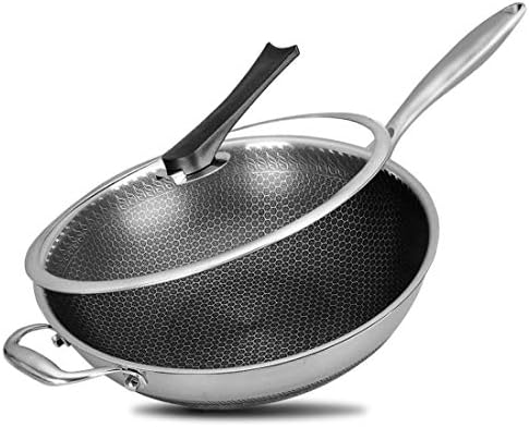 304 Stainless Steel Wok with Tempered Glass Lid Full Honeycomb Stir Fry Pan for Gas, Electric &...