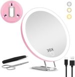 30X Magnifying Mirror with Light, 6'' Makeup Magnifying Mirror, Lighted Makeup Mirror with...