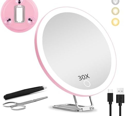 30X Magnifying Mirror with Light, 6'' Makeup Magnifying Mirror, Lighted Makeup Mirror with...