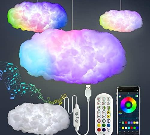 3D Big Cloud lightning Light Kit Music Sync Warm White Multicolor lightning Changing Strip Lights...