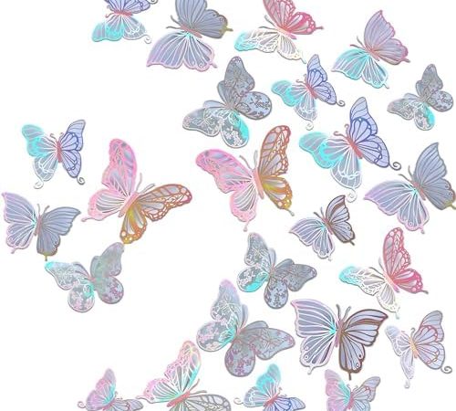 3D Butterfly Wall Decor 3 Sizes 4 Styles, Kurilai 48Pcs Butterfly Decorations Party Birthday Cake...
