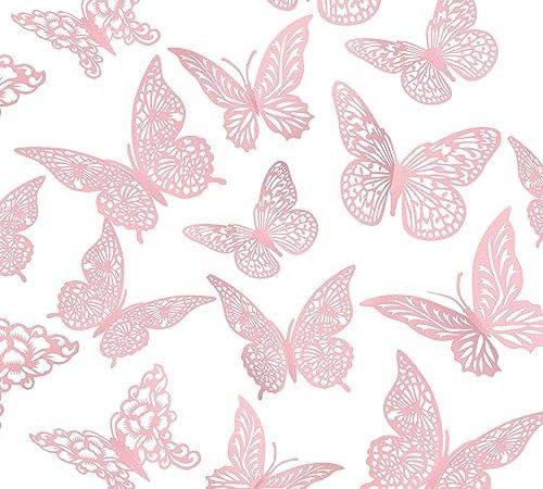 3D Pink Butterfly Decorations Butterflies Stickers, XUNXMAS 48Pcs 4 Styles 3 Sizes Butterfly Wall...