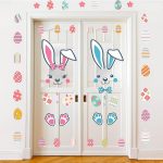 4 Sheet Easter Door Stickers Blue Pink Easter Bunny Rabbit Door Decals for Wall Window Refrigerator...