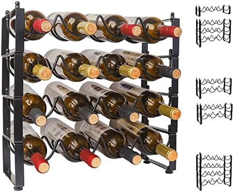 4 Tier Wine Rack, 3-in-1 16 Bottles Wine Storage, Wine Bottle Rack Stackable, Wine Storage Rack for...