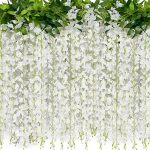 40 Branches Wisteria Hanging Flowers JACKYLED 6 Feet Artificial White Wisteria Vine Silk Wisteria...