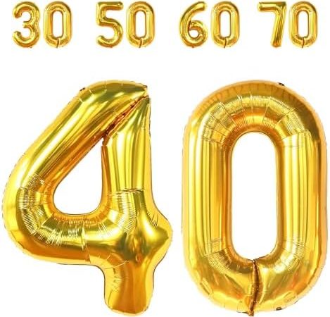 40 Number Balloons Gold Large Numbers Balloons Number 40 Gold Birthday Party Balloons for...
