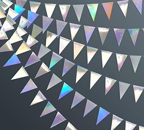 40Ft Iridescent Party Decorations Holographic Hanging Triangle Pennant Banner Flag Bunting Garland...