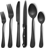 48-Piece Matte Black Silverware Set for 8, Stainless Steel Flatware Set with Steak Knives, Hand Wash...