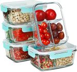 5 Pack 33.8oz Meal Prep Glass Containers 3 Compartments with Lids Glass Food Storage Containers...