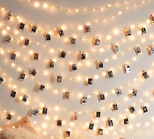 50 LEDs 20 Photo Clips String Fairy lights Battery Powered Decoration for Living Room Bedroom Indoor...