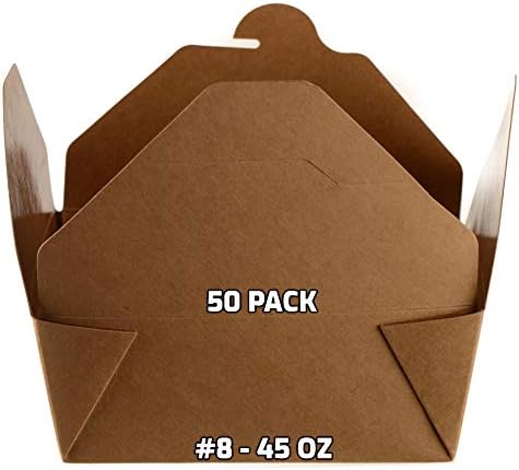 [50 PACK] Take Out Food Containers 45 oz Kraft Brown Paper Take Out Boxes Microwaveable Grease...