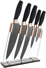 6 Piece Knife Set | 5 Beautiful Rose Gold Knives with Knife Block | Sharp Kitchen Knife Sets |...