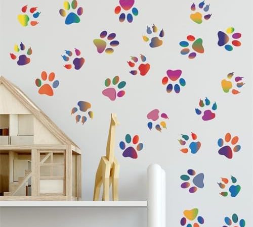 6 Sheets 36 Pcs Colorful Dog Footprints Wall Stickers, sacinora Cartoon Dog DIY Wall Decals...