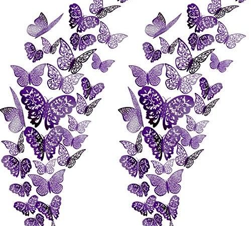 72 Pieces 3D Butterfly Wall Decals Sticker Wall Decal Decor Art Decorative Sticker 3 Sizes for Room...
