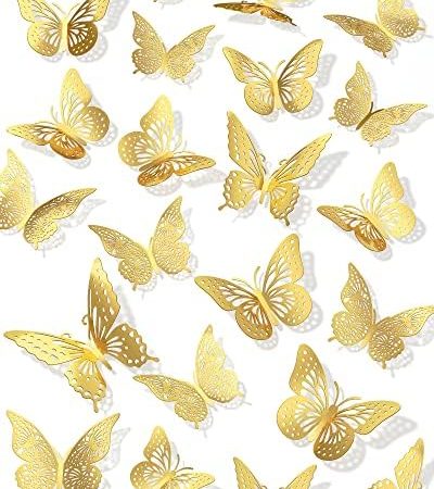 72Pcs 3D Butterfly Wall Decor, Gold Butterfly Valentines Decorations, 3 Styles 3 Sizes Removable...