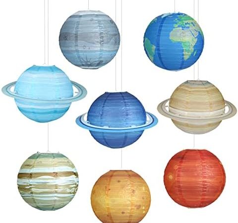 8 PCS Planet Paper Lanterns, 12 Inch Outer Space Party Decorations, Solar System Planets Lantern for...