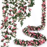 8 Pcs 66FT Flower Garland, Artificial Rose Vine Flowers with Green Leaves Hanging for Room,...