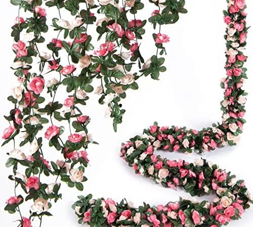 8 Pcs 66FT Flower Garland, Artificial Rose Vine Flowers with Green Leaves Hanging for Room,...
