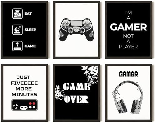 97 Decor Game Room Decor for Boys - Gaming Posters for Boys Room, Black And White Gamer Wall Decor,...