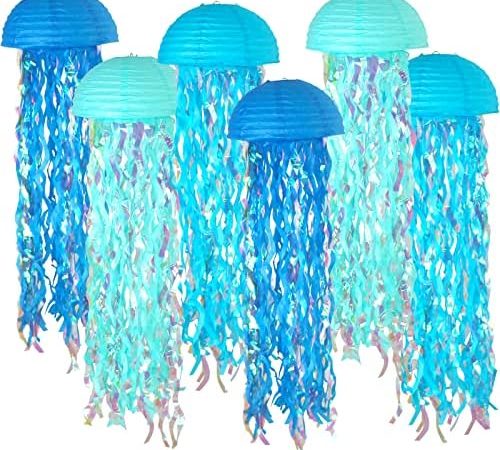 ADLKGG Blue Hanging Jelly Fish Paper Lanterns, Gradient Colorful Paper Lanterns for Mermaid Theme...