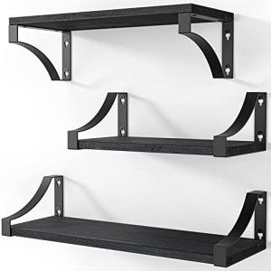 AMADA HOMEFURNISHING Floating Shelves Wall Mounted Set of 3, Rustic Wood Wall Shelves for...