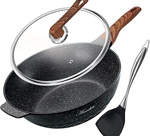 ANEDER Wok Pan Nonstick 12.5 Inch Skillet, Frying Pan with Lid & Spatula Wok Pans for Cooking...