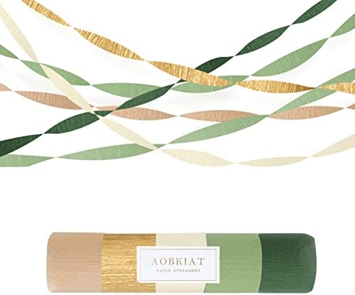 AOBKIAT Wedding Party Decorations, 5 Rolls Olive Green Brown Crepe Paper Streamers for Green Boho...