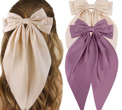 ATODEN Silky Satin Hair Bows 2Pcs Big Hair Bows for Women Hair Ribbons Oversized Long Tail Bow Hair...