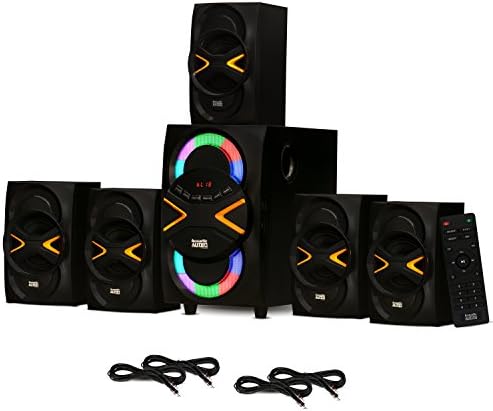 Acoustic Audio AA5210 Home Theater 5.1 Speaker System with Bluetooth, LED Lights, FM and 4 Extension...