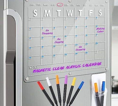 Acrylic Magnetic Dry Erase Board Calendar for Fridge, 16.5"x12" Inch Clear Dry Erase Calendar for...