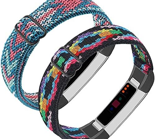 Adjustable Elastic Nylon Bands Compatible with Fitbit Alta and Alta HR Fitness Tracker, 2 Pack...